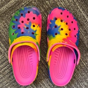 CROCS Kids Tie-Dye Sandals - Pink, Yellow, Blue, Green